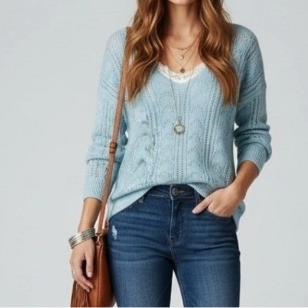 Boden Light Blue V-Neck Sweater - Picture 2 of 8